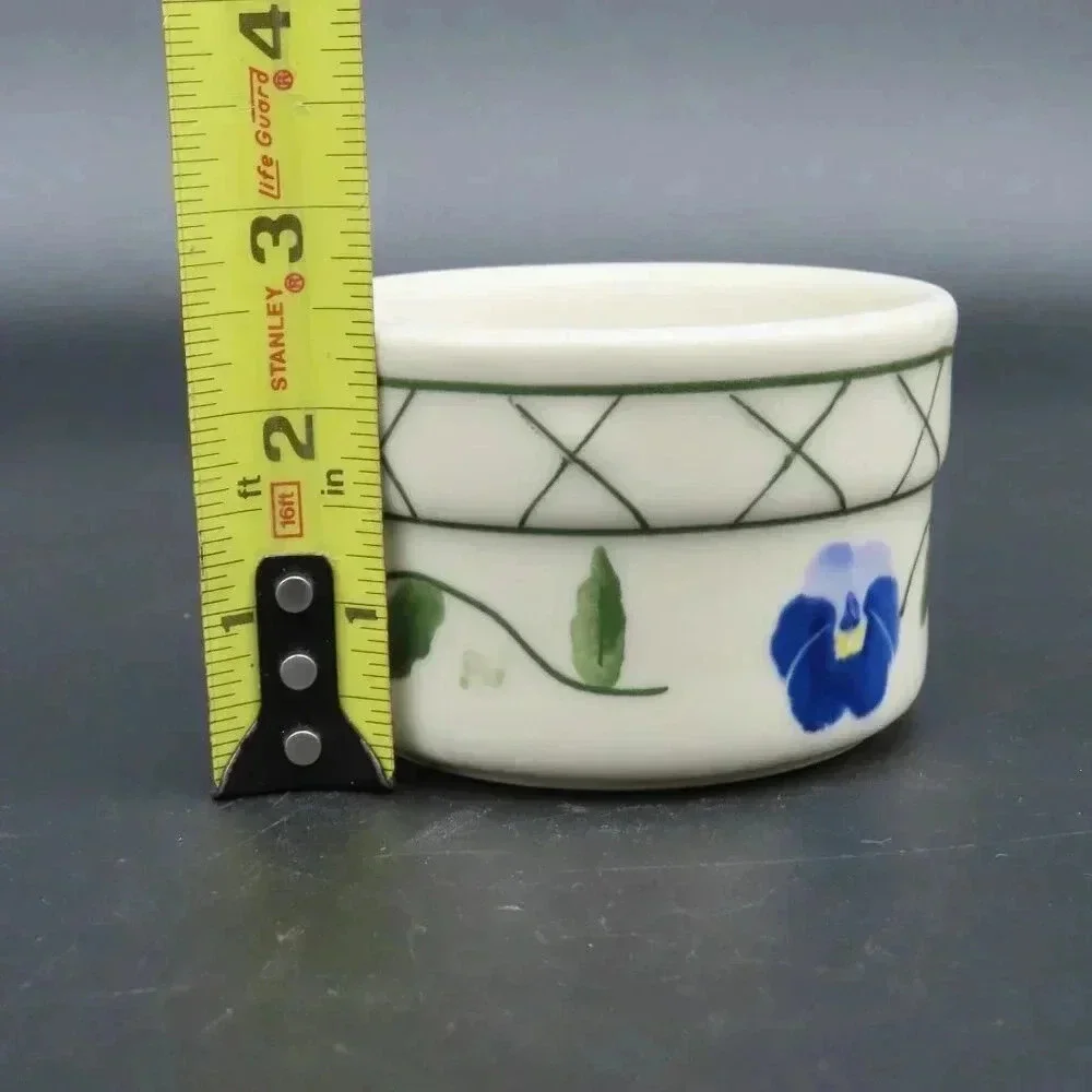 Hartstone Pottery Bowl Dish Ramekin Hand Painted Flowers Violets Pansy U.S.A.